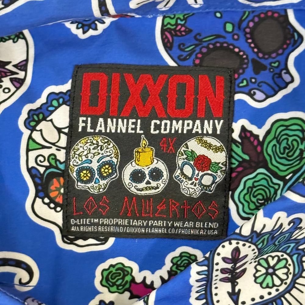 Dixxon Flannel Co Los Muertos Blue Sugar Skull D-Lite Shirt Mens 4X Short Sleeve - Picture 4 of 12